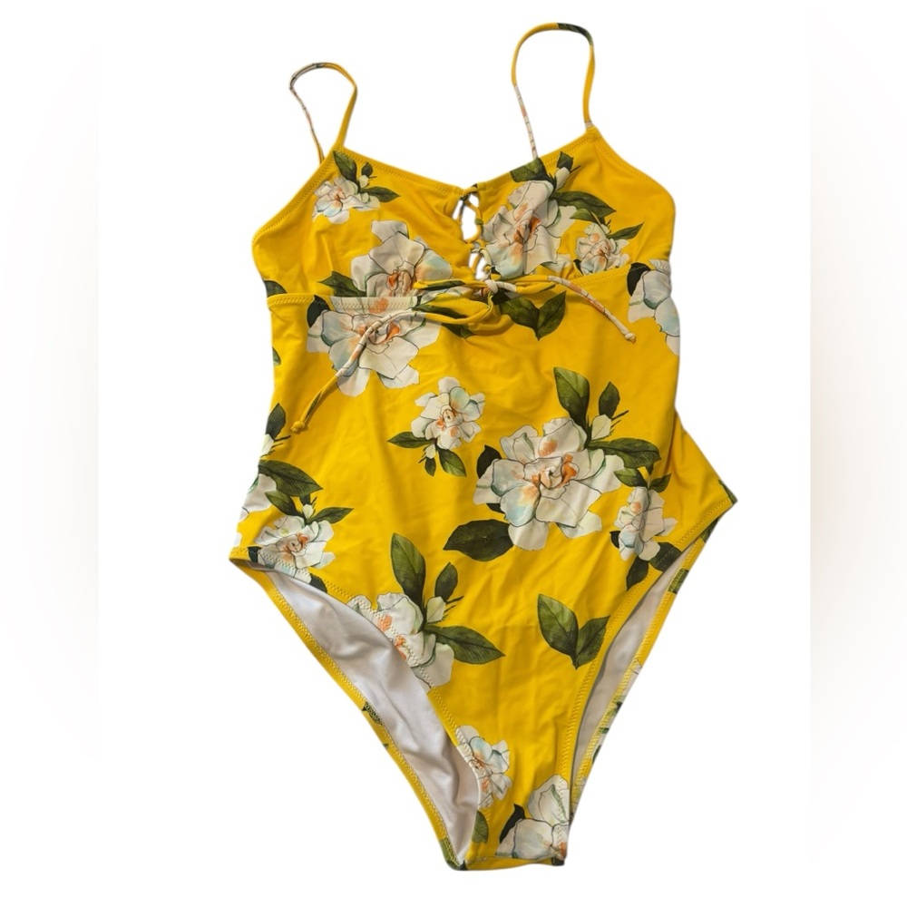 Cupshe Size L Yellow Floral One-Piece Swimsuit with adjustable straps
